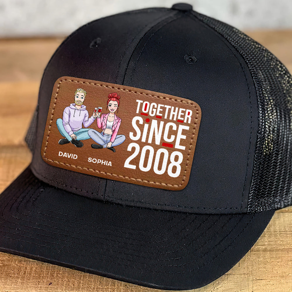 Personalized Leather Patch Hat for Couples - Together Since 2008 Caps PopCulturePrints