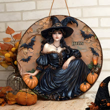 Load image into Gallery viewer, Personalized Witch Halloween Wood Sign - Custom Name Decor
