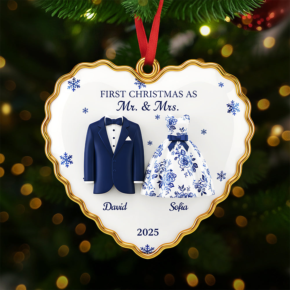 "First Christmas As Mr. & Mrs." - Personalized Christmas Ornament for Newlyweds Ornament PopCulturePrints