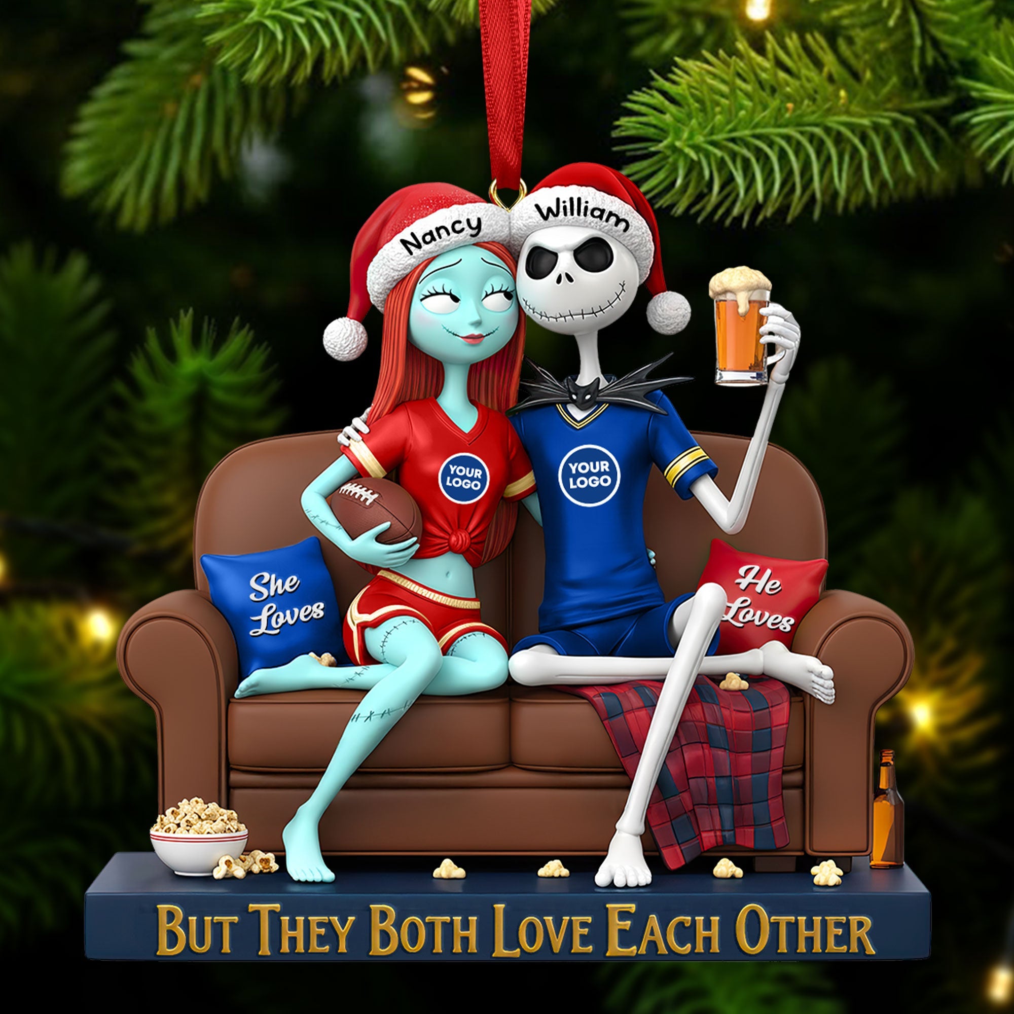 But They Both Love Each Other - Sporty Couple Christmas Ornament | Personalized Gift for Couples Ornament PopCulturePrints