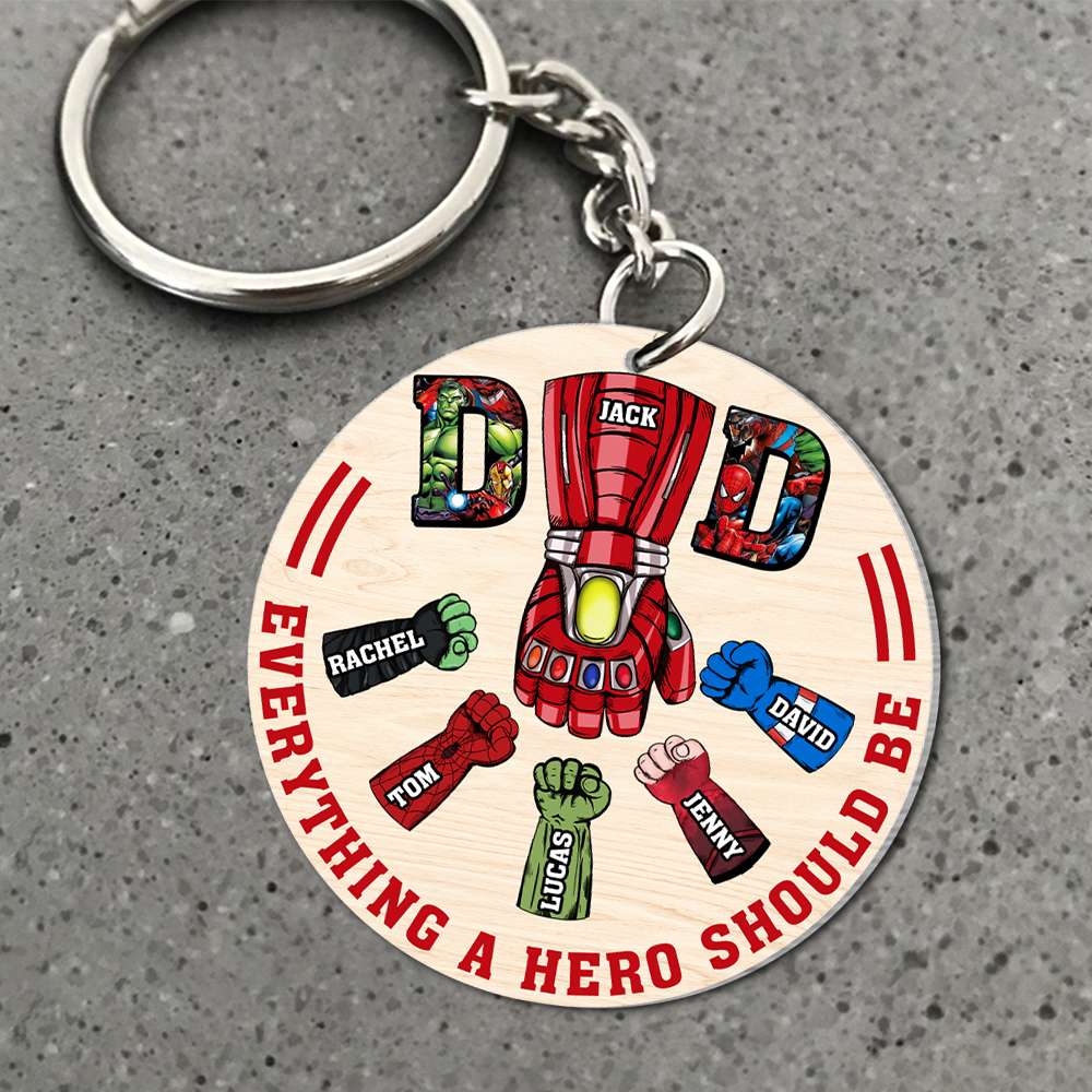 Superhero Dad Personalized Keychain Gift Keychains PopCulturePrints