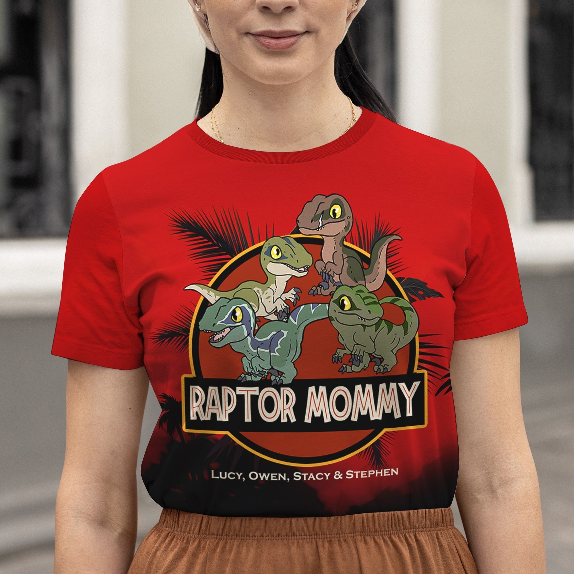 Personalized Dinosaur Mom Shirt - Raptor Family Gift for Mother's Day AOP Products PopCulturePrints