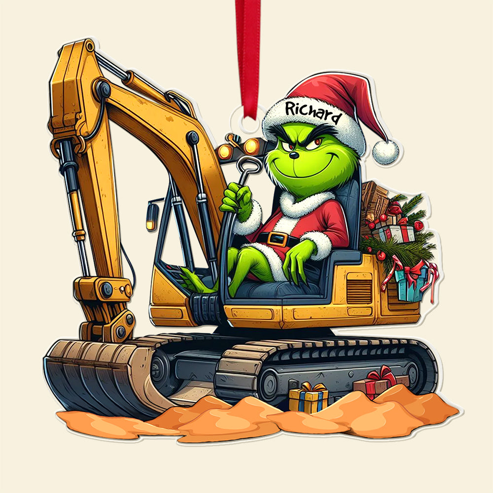 Personalized Excavator Operator Christmas Ornament - Green Holiday Cheer Ornament PopCulturePrints
