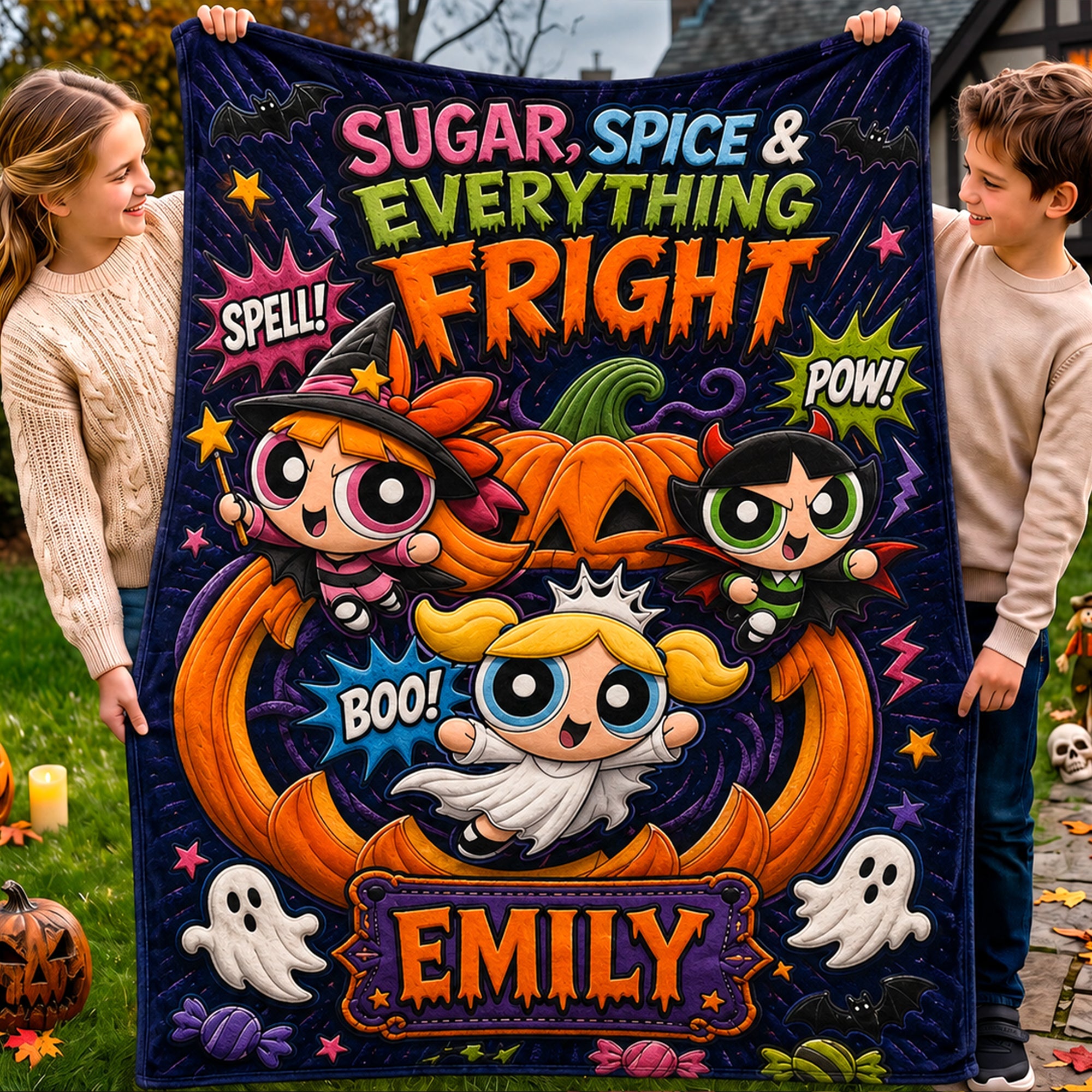 "Spook-tacular Fun!" - Cute But Spooky Club Blanket - Personalized Halloween Gift for Girls Blanket PopCulturePrints