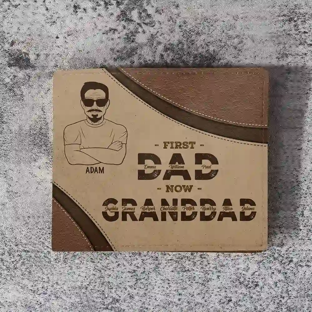 First Dad Now Grandpa - Personalized Leather Wallet Bifold Wallet PopCulturePrints
