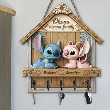 Load image into Gallery viewer, Ohana Means Family - Personalized Cartoon Couple Wood Key Hanger Wood Sign PopCulturePrints
