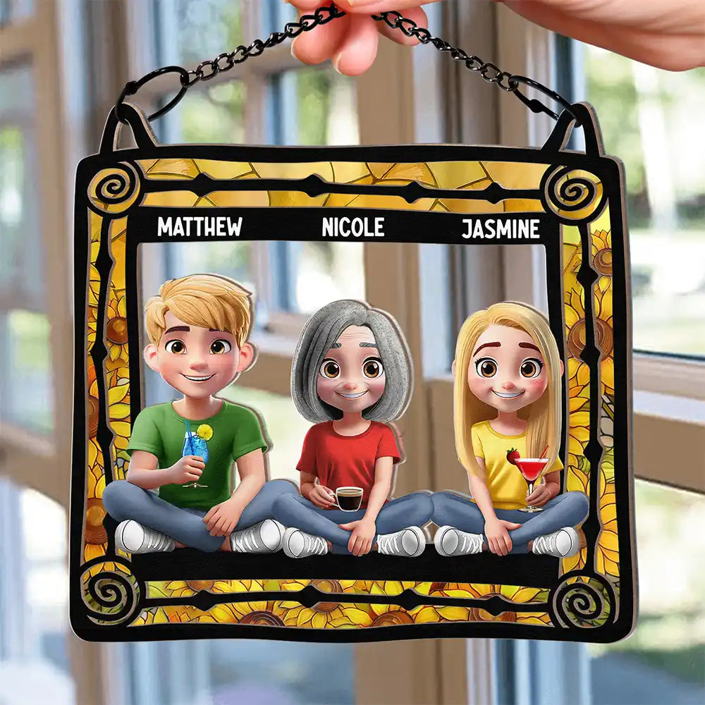 “Forever Linked Together: A Heartfelt Tribute” - Personalized Window Hanging Suncatcher Ornament for Moms and Grandmas Suncatcher Ornament PopCulturePrints