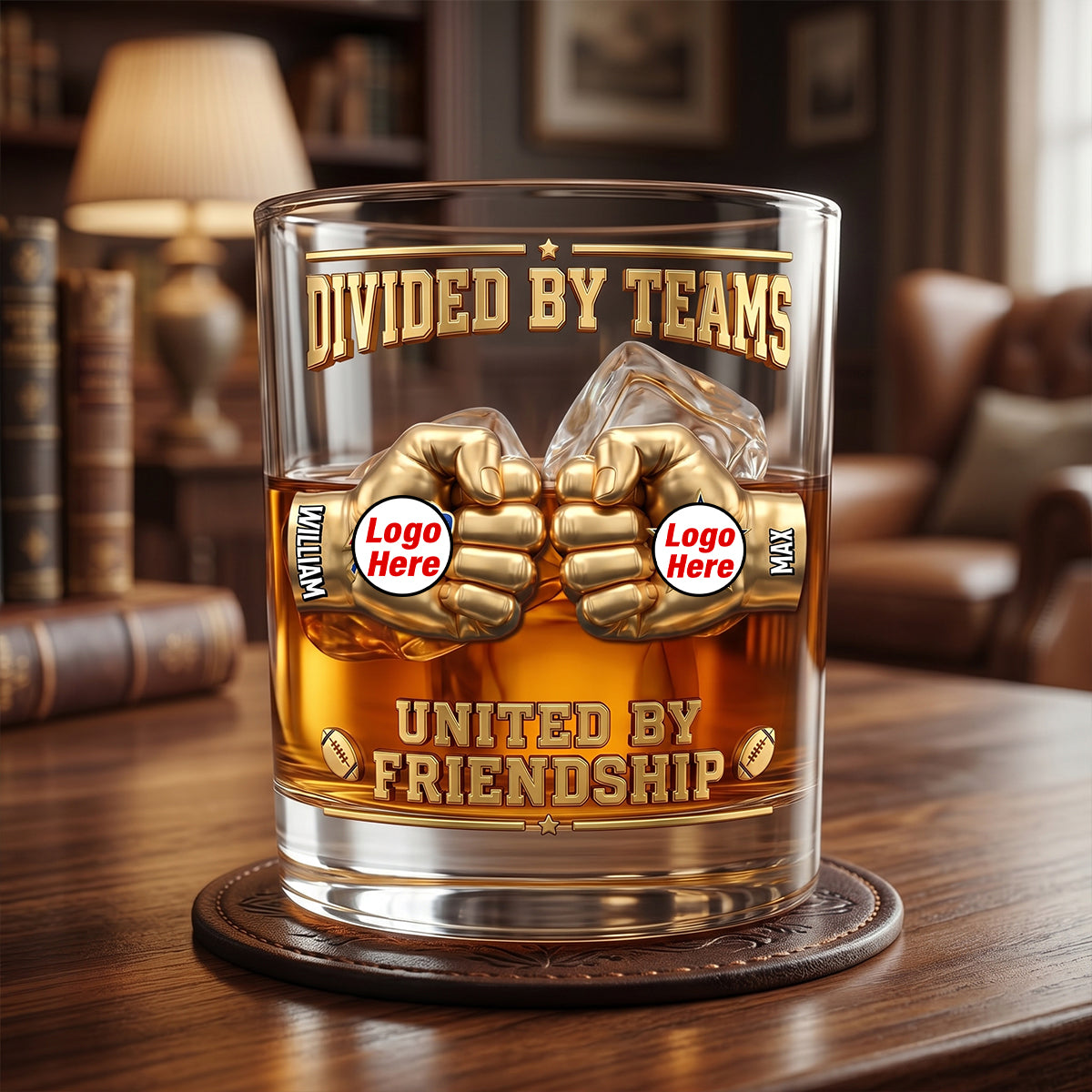 "Divided By Teams, United By Friendship" - Sport Lover Friendship Round Glass - Personalized Gift for Sports Fans Glass PopCulturePrints
