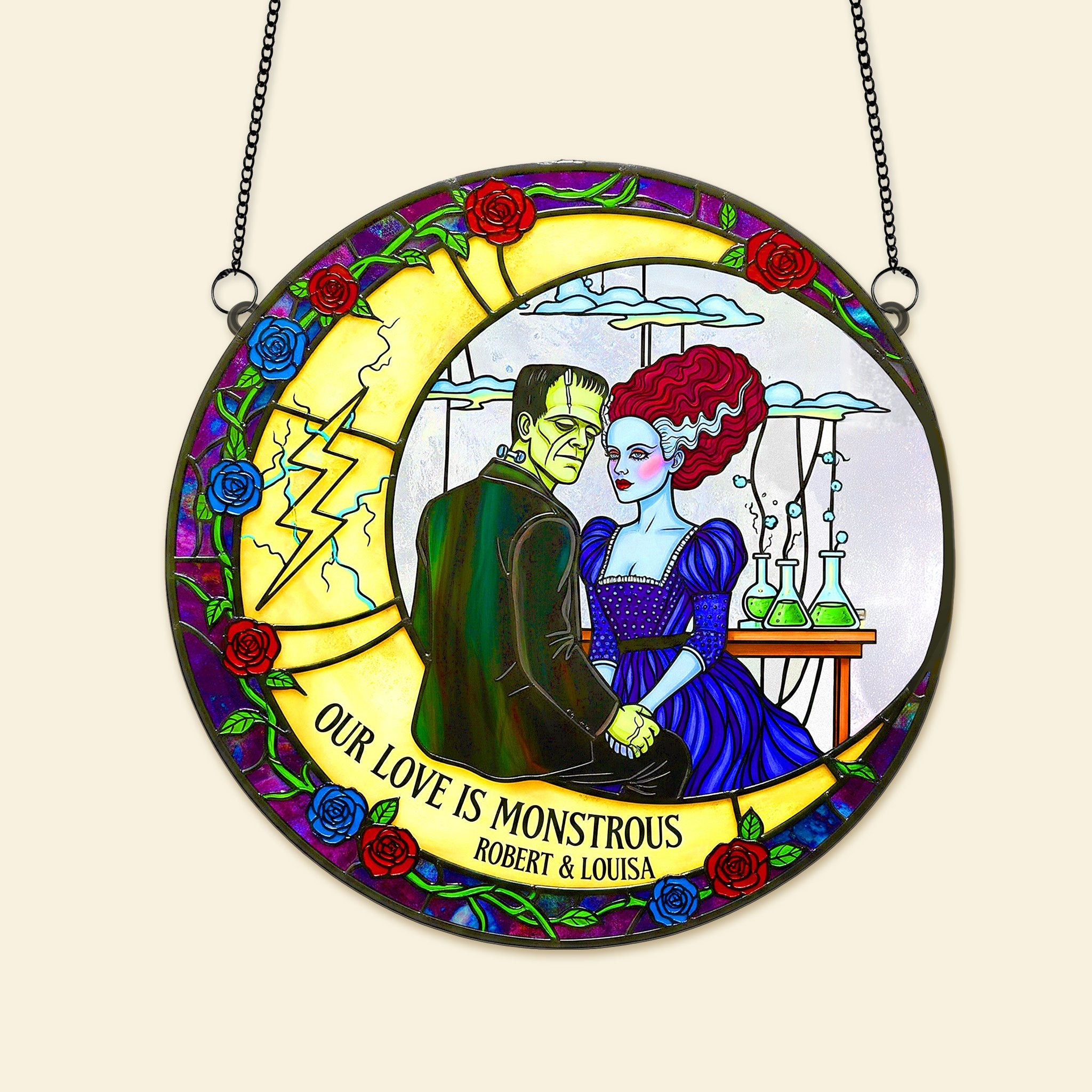 Our Love is Monstrous - Spooky Couple Suncatcher Ornament - Personalized Gift for Couples Ornament PopCulturePrints