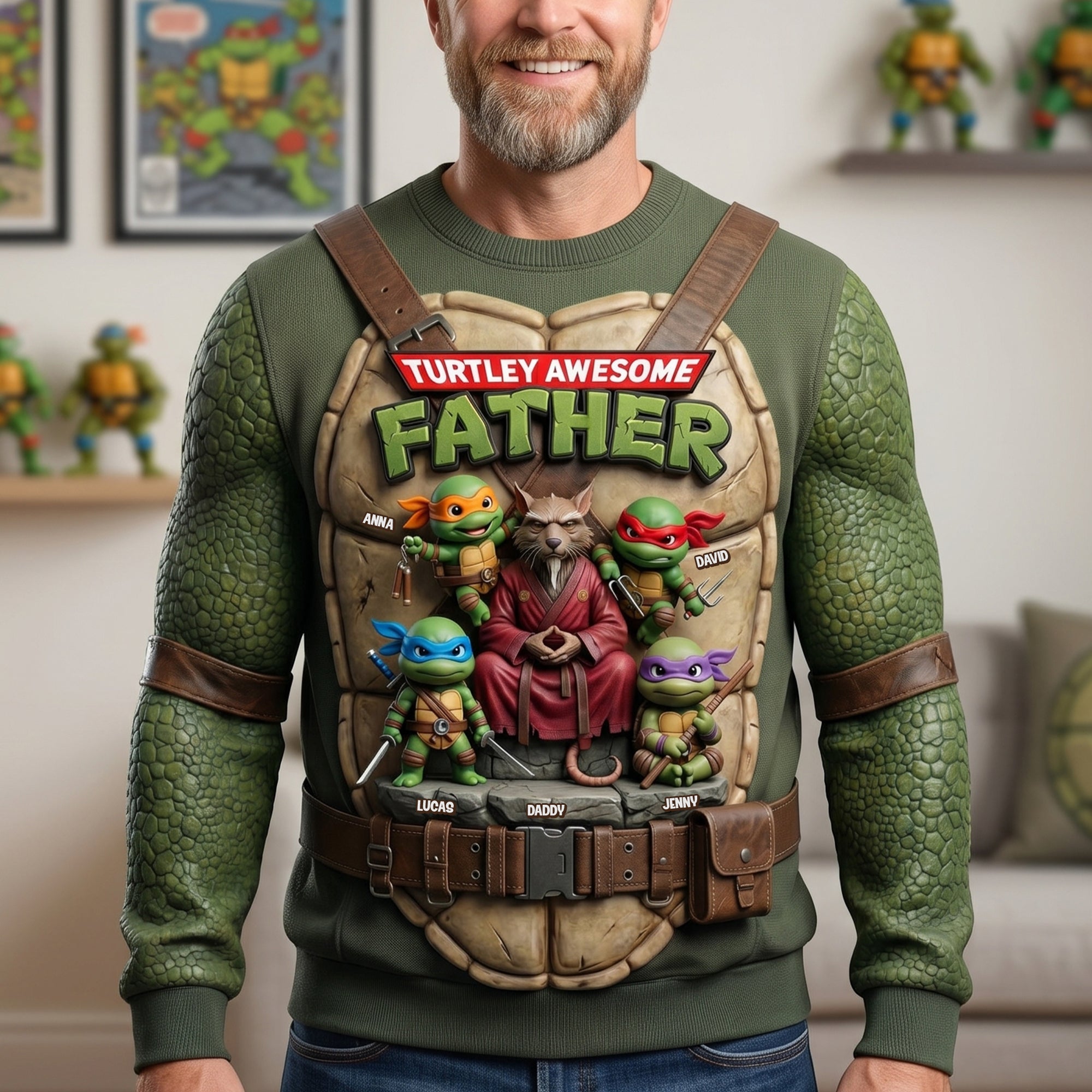 Turtley Awesome Father Shirt - Personalized Gift for Dad and Grandpa AOP Products PopCulturePrints
