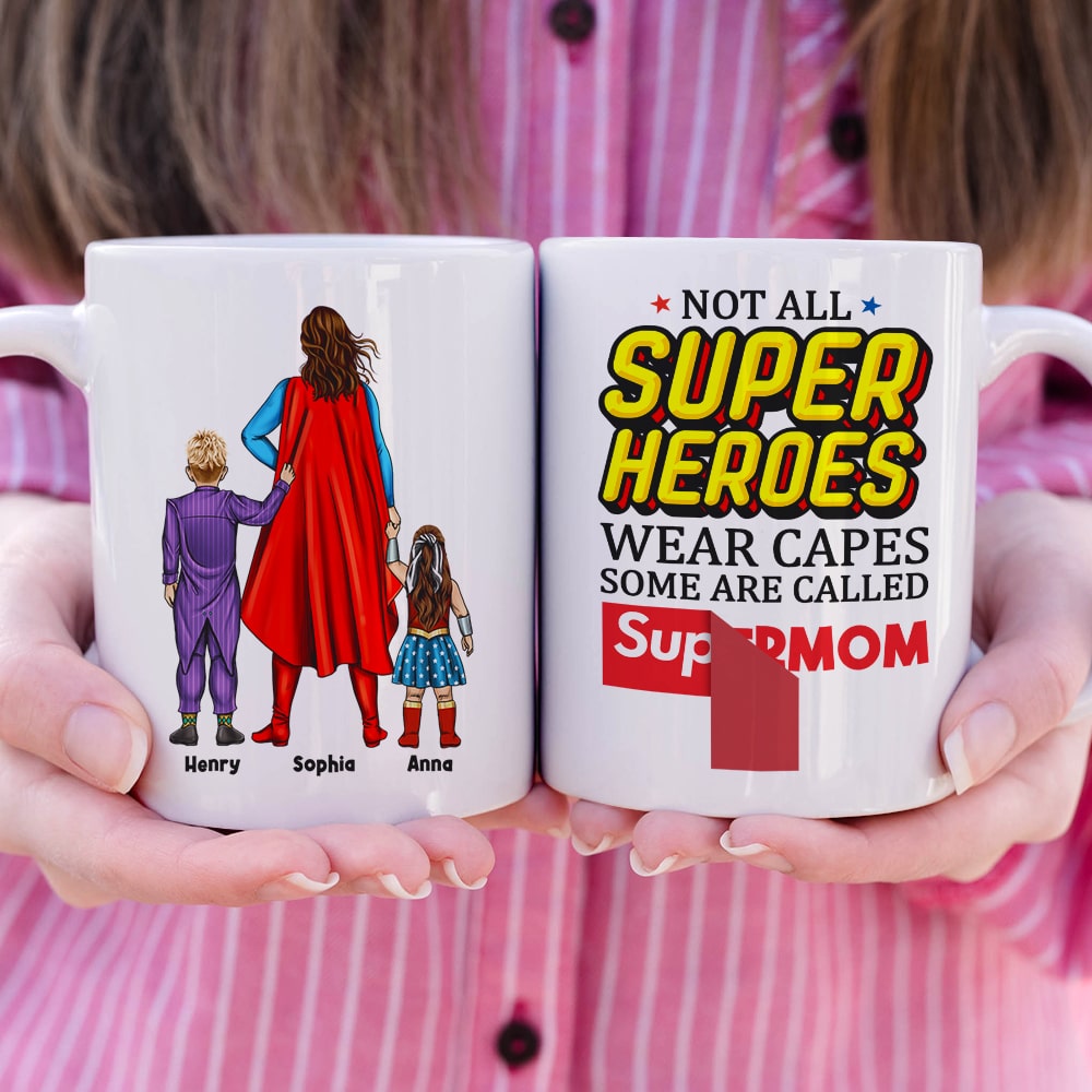 Supermom & Kids Personalized Coffee Mug Coffee Mug PopCulturePrints