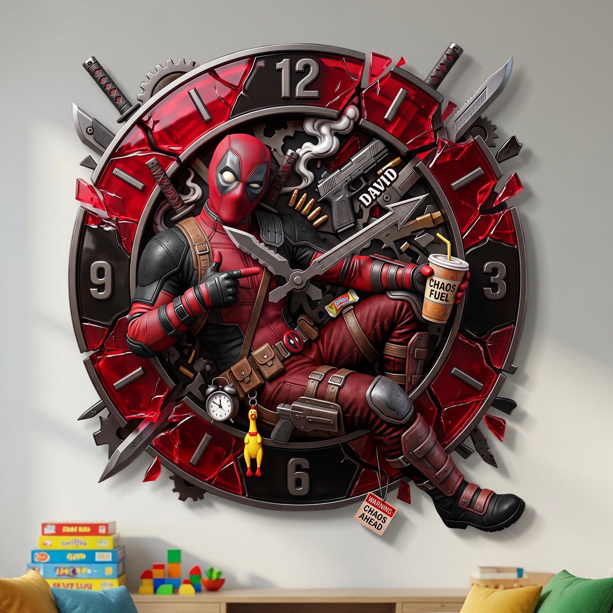 Red Mask Acrylic Wall Clock - Personalized Gifts 01paqn180726 Hanging Wall Clock PopCulturePrints