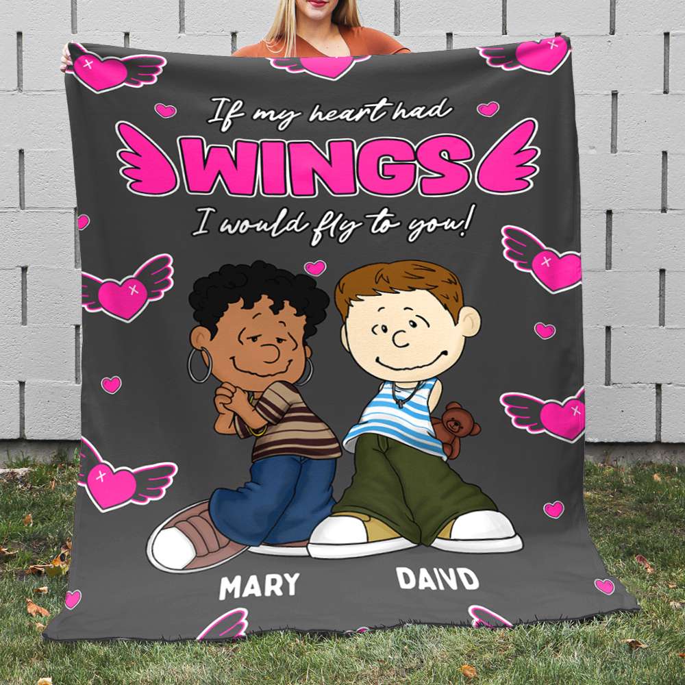 Personalized Couple Blanket with Heart Wings Design - Ideal Gift for Lovers Blanket PopCulturePrints