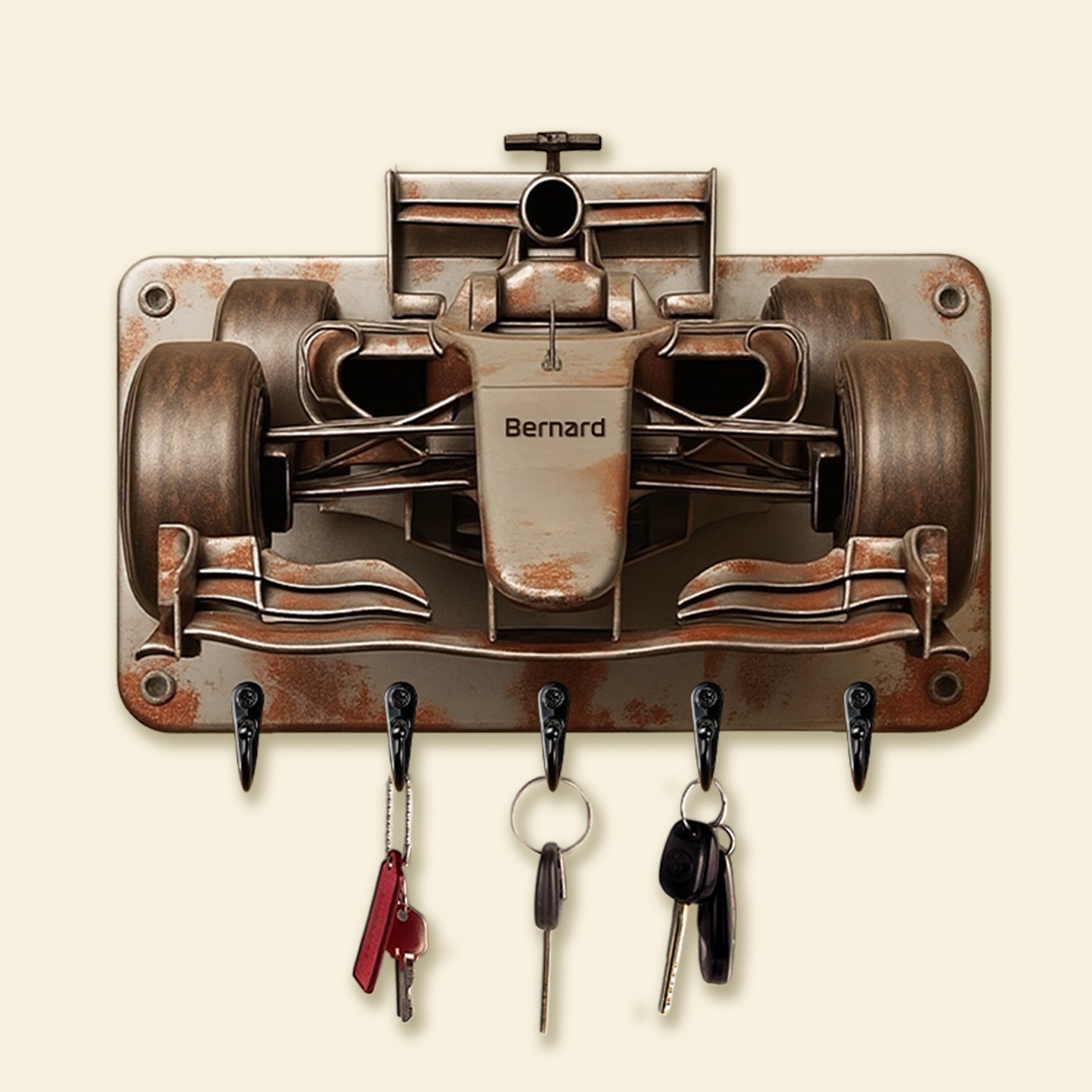 "Rev up your passion with every key!" - Racing Car Key Hanger, Personalized Gift for Racing Fans Wood Sign PopCulturePrints