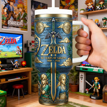 Load image into Gallery viewer, "Celebrate 40 Years of Adventure!" - Customizable Handle Tumbler for The Legend of Zelda Fans Tumbler Cup PopCulturePrints
