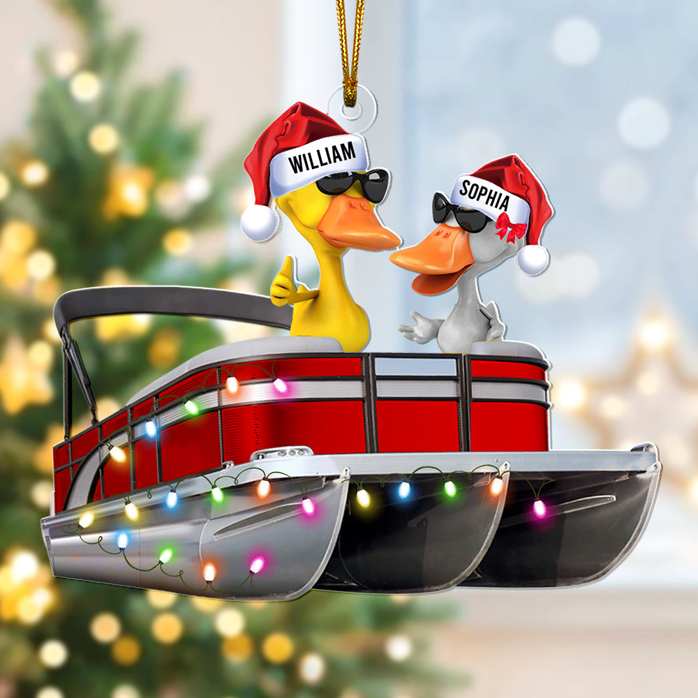 Personalized Duck on Pontoon Christmas Ornament