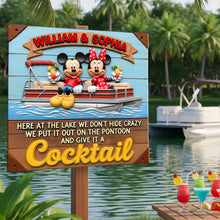 Load image into Gallery viewer, Here at the Lake We Don't Hide Crazy - Personalized Pontoon Couple Wood Sign Wood Sign PopCulturePrints

