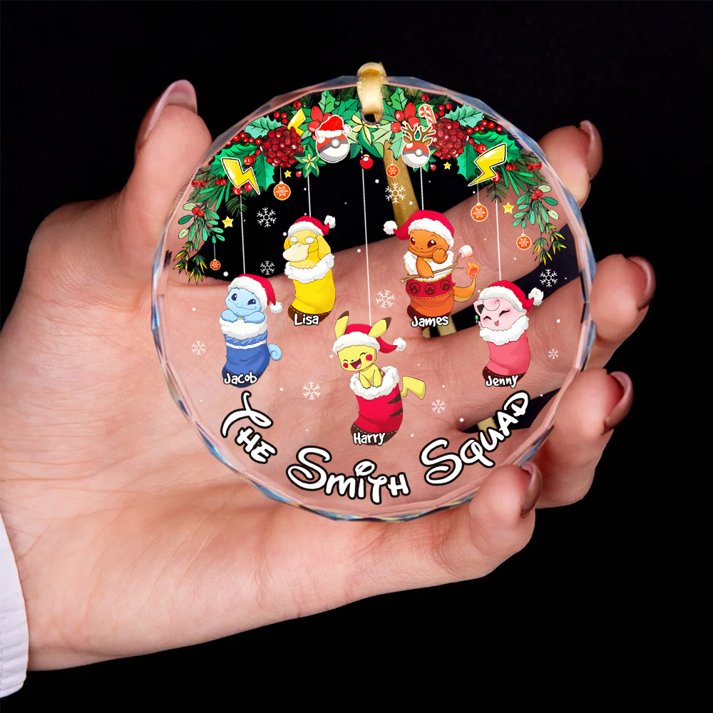 Personalized Family Christmas Ornament - Festive Pokémon Design