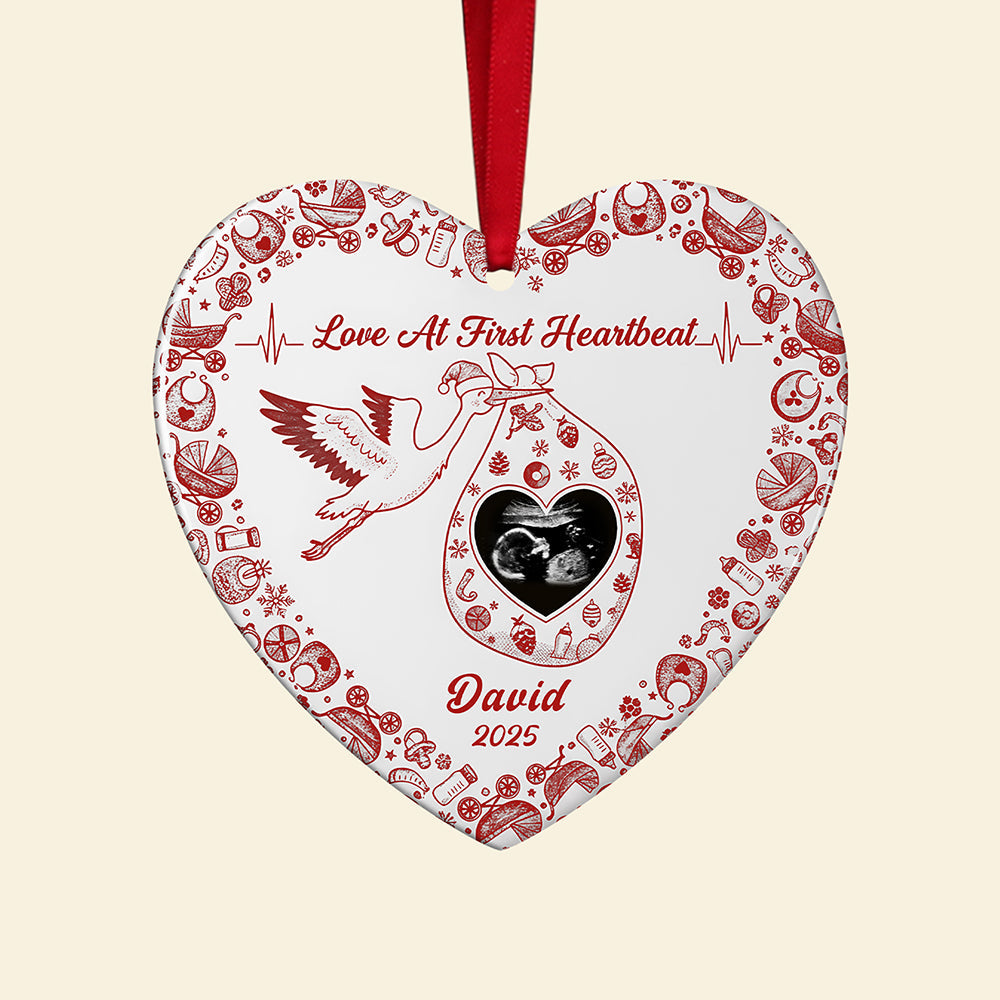 Love At First Heartbeat - Personalized Ceramic Ornament for Pregnant Women Ornament PopCulturePrints