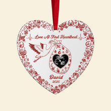 Load image into Gallery viewer, Love At First Heartbeat - Personalized Ceramic Ornament for Pregnant Women Ornament PopCulturePrints
