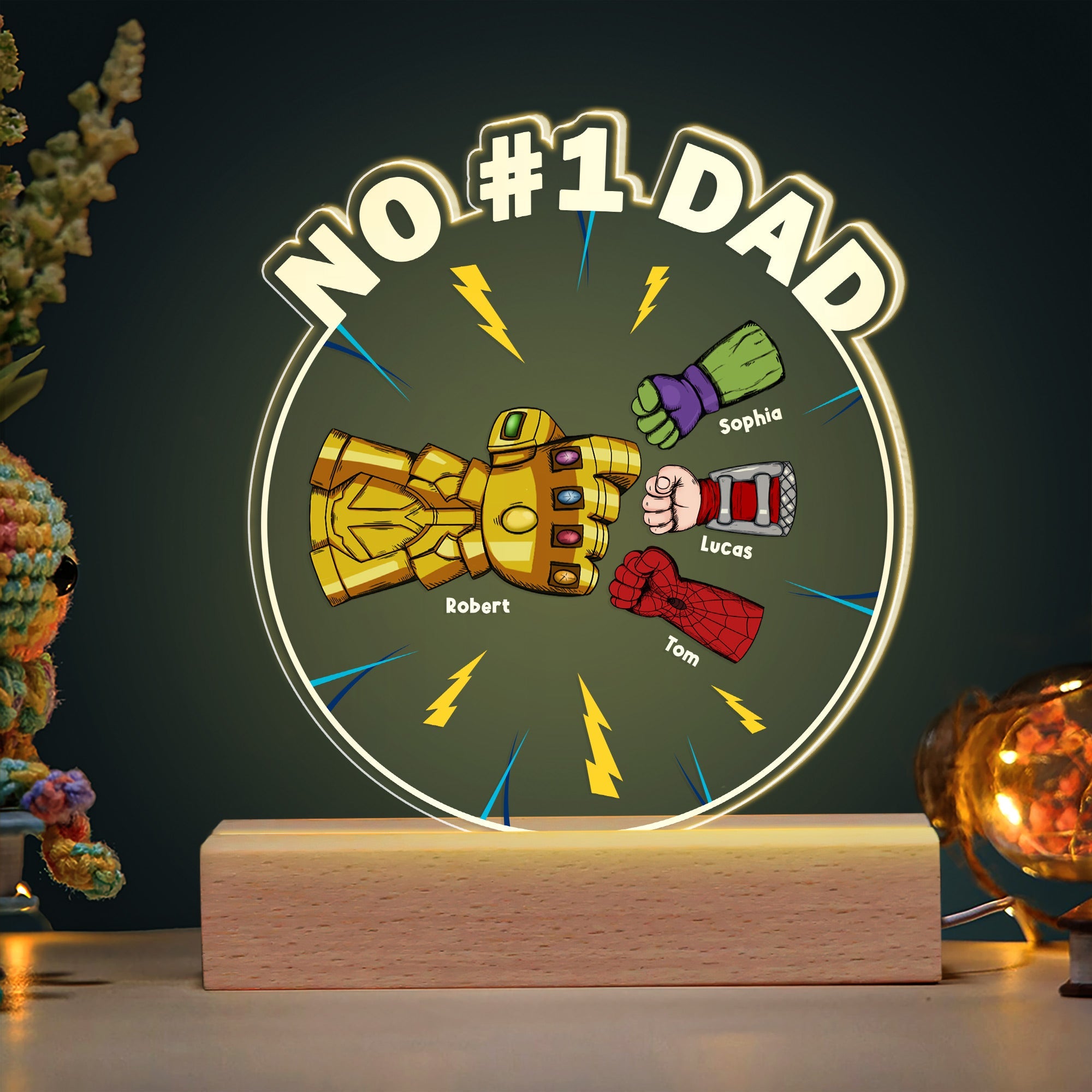 Personalized Super Dad and Kid Fist Bump LED Light - No #1 Dad Gift Led Night Light PopCulturePrints