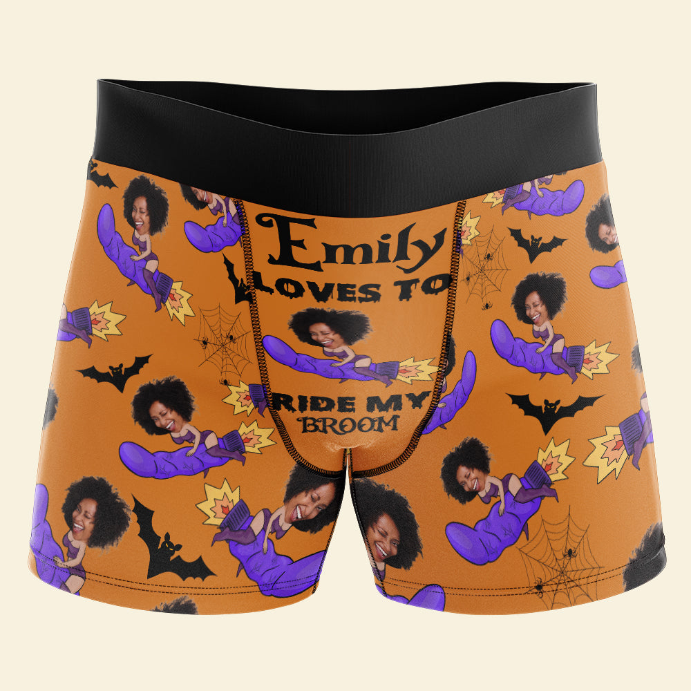 Personalized Halloween Men's Boxers - Loves To Ride My Broom