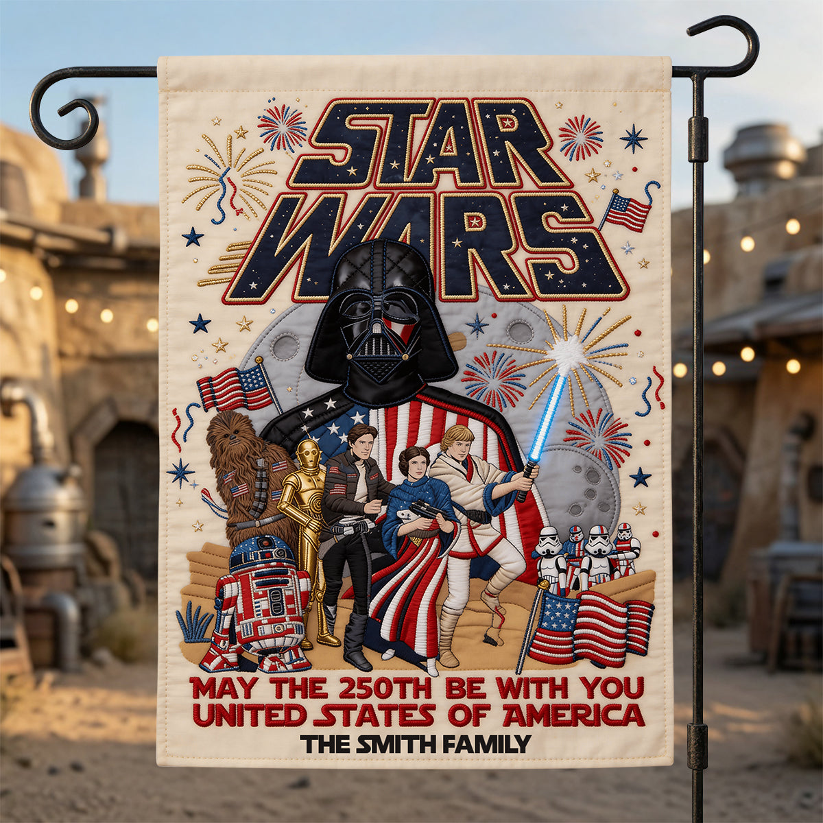 “May the 250th Be With You” - USA 250th Anniversary Garden Flag - Personalized Gift for Star Wars Fans & Patriotic Families Garden Flag PopCulturePrints