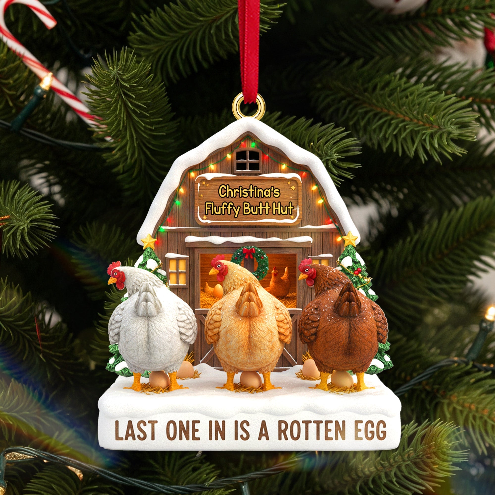 "Last One In Is A Rotten Egg" - Personalized Chicken Farm Acrylic Ornament - Custom Gift for Farmers and Chicken Lovers Ornament PopCulturePrints