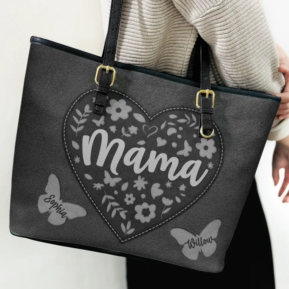 “For the Love of Grandma” - Personalized Leather Tote Bag for Special Memories Leather Tote Bag PopCulturePrints
