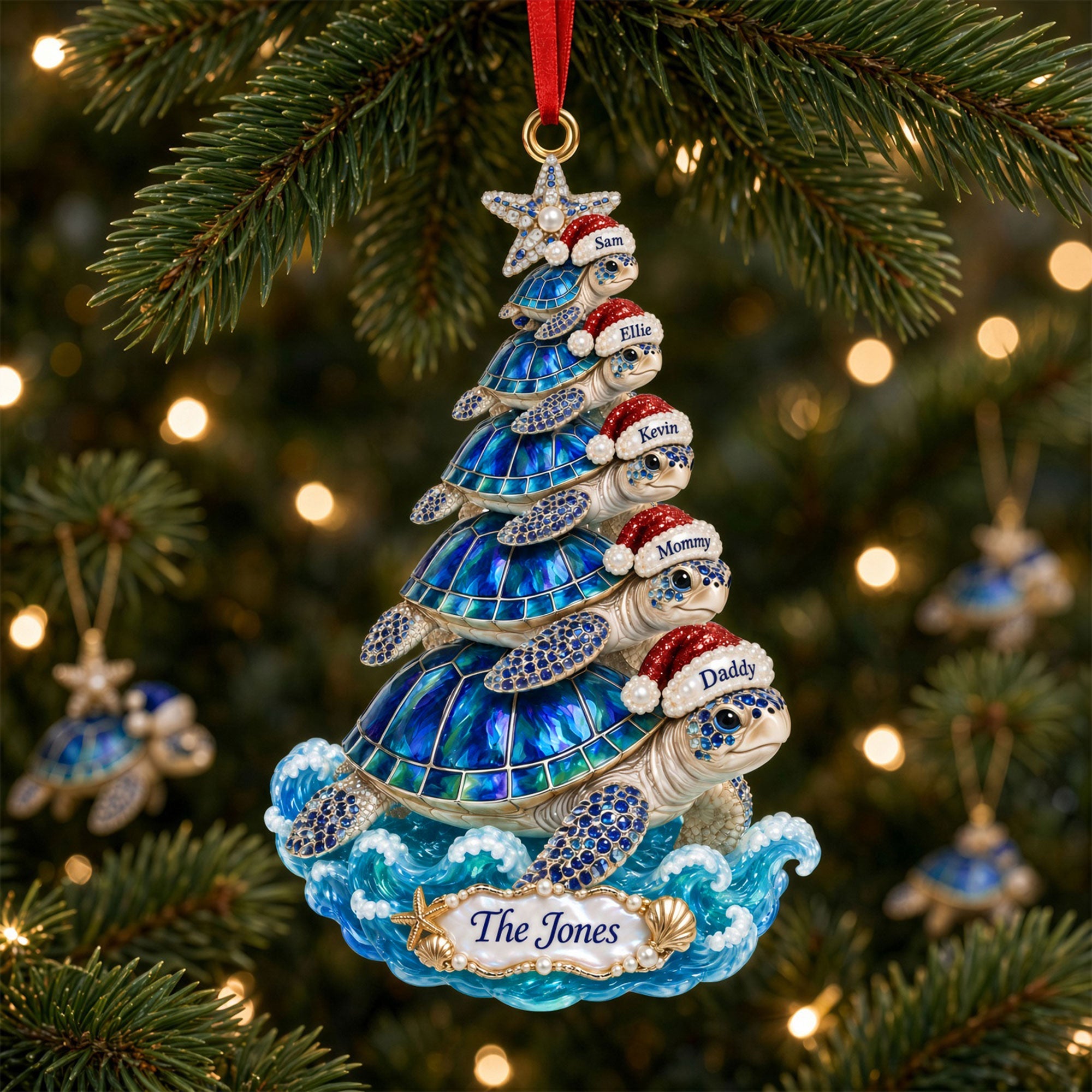 "Celebrate Family Joy with Our Jolly Turtle Flow Ornament" - Personalized Christmas Gift, Customizable for Every Family Member Ornament PopCulturePrints