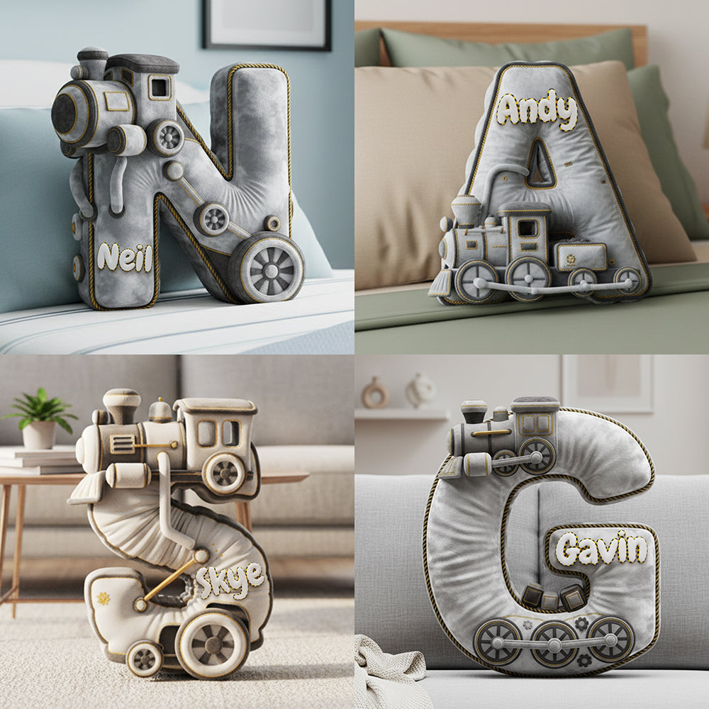 Charming Train-Shaped Alphabet Pillow - Personalized Gifts for Train Lovers Pillow PopCulturePrints
