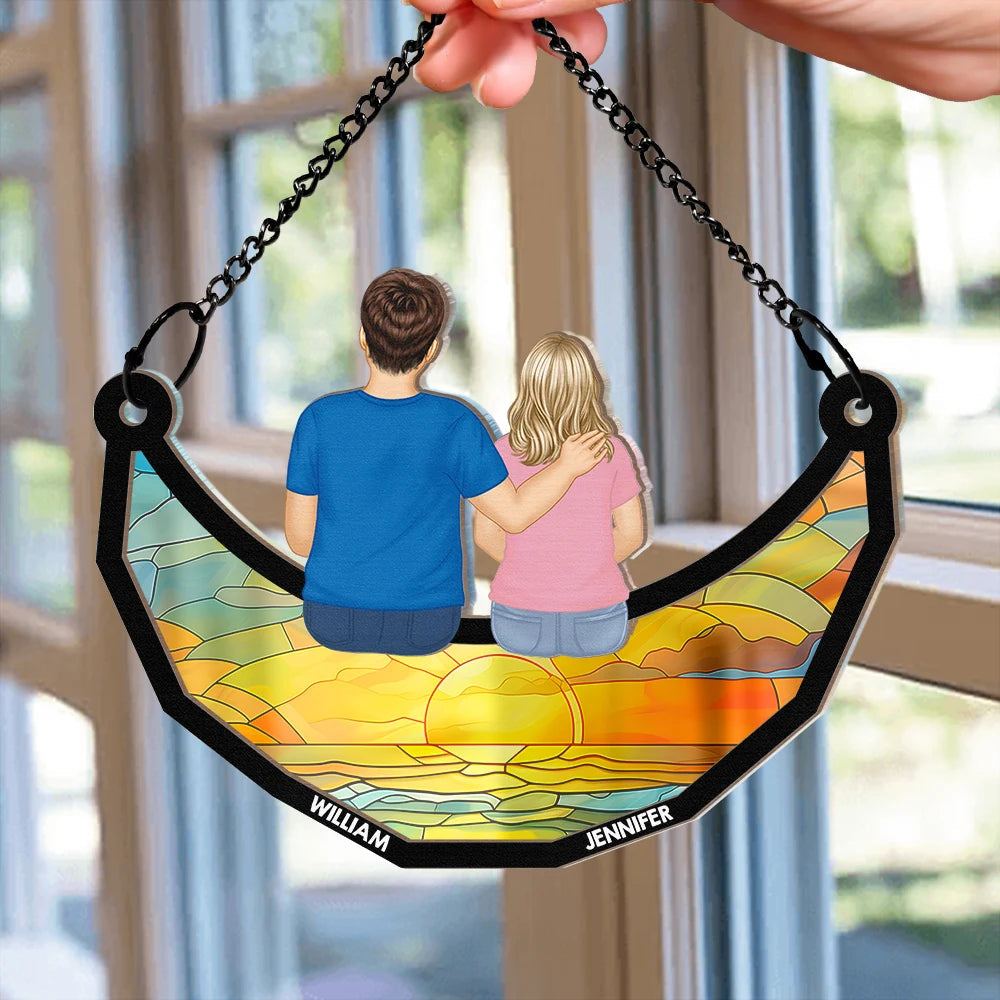 Grandpa and Grandkids on the Moon - Personalized Window Hanging Suncatcher Ornament Suncatcher Ornament PopCulturePrints