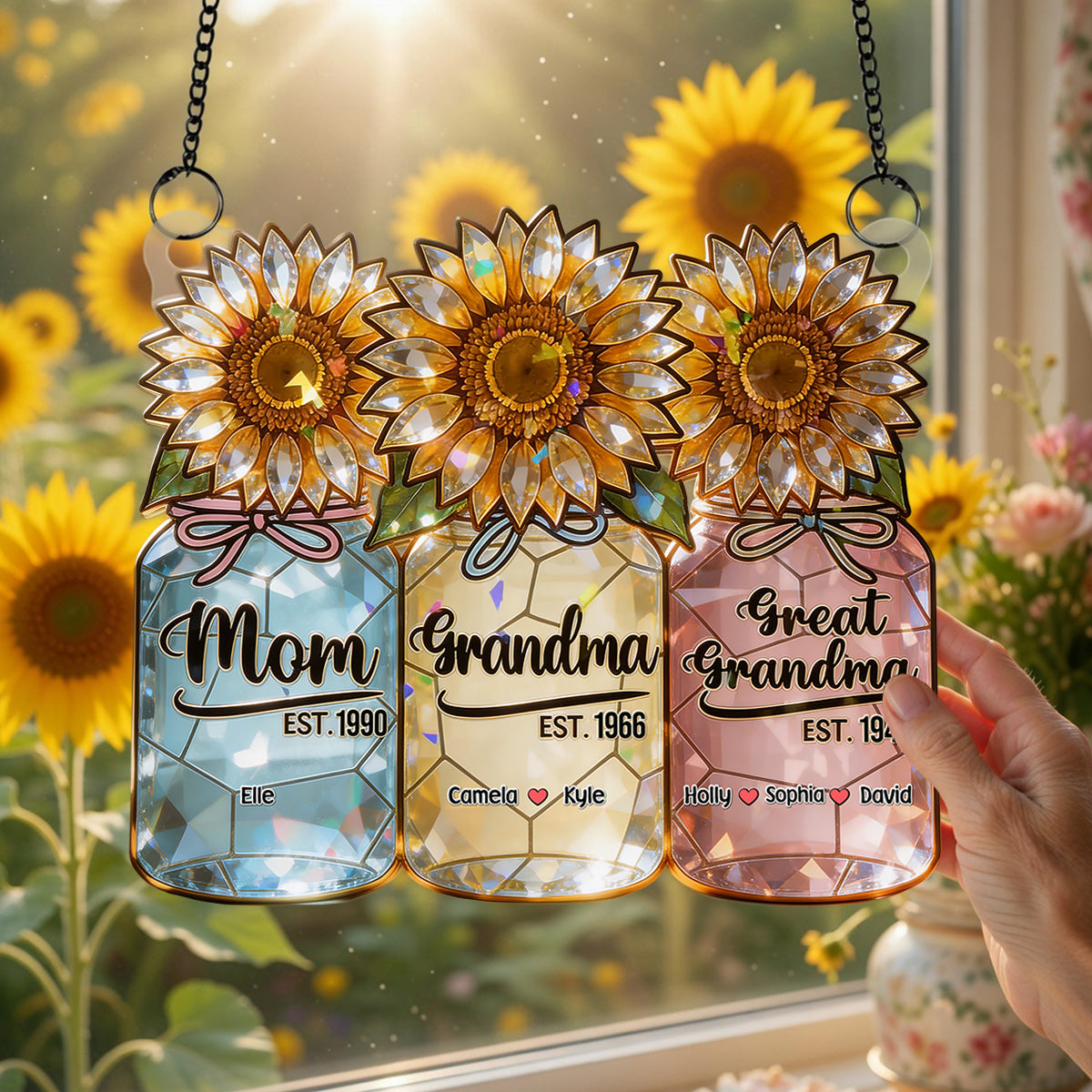 “Brighten Their Day with Sunflowers” - Sun Flowers Suncatcher Ornament, Personalized Gifts for Grandma and Mom Ornament PopCulturePrints