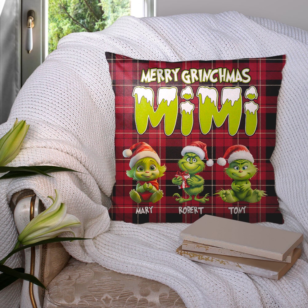 Personalized Grinch Christmas Pillow for Mama