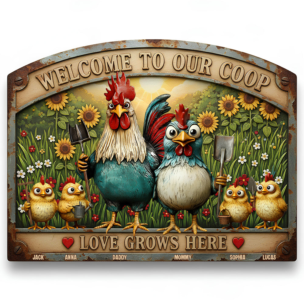 Welcome to Our Coop - Personalized Chicken Coop Metal Sign Gift for Family Metal Signs PopCulturePrints