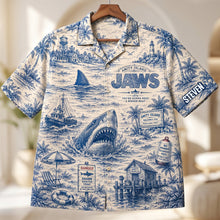 Load image into Gallery viewer, "You're Gonna Need A Bigger Boat" - Unique Toile De Jouy Hawaiian Shirt - Personalized Gift for Beach Lovers, Adventurers, and Movie Buffs Hawaiian Shirts PopCulturePrints
