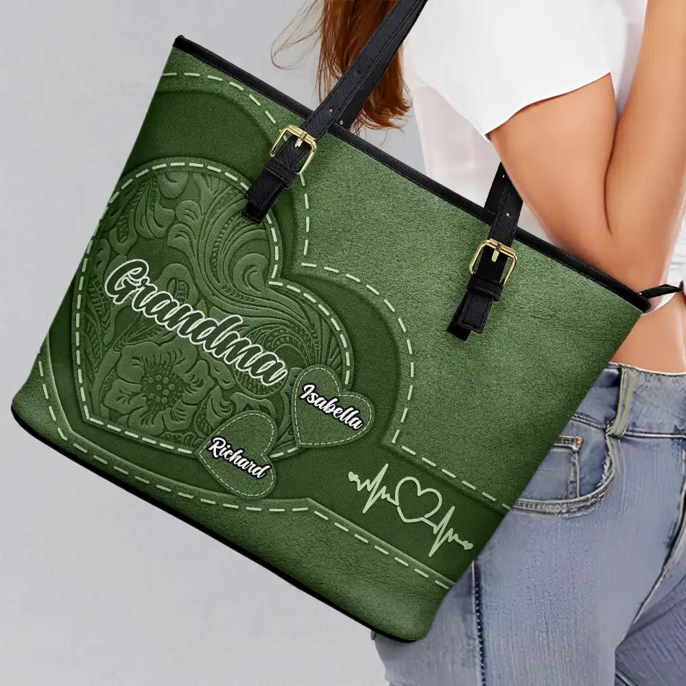 Grandma's Heart: Personalized Leather Wallet & Tote Bag Combo - Perfect Gift for Grandma and Mom Combo Leather Wallet & Tote Bag PopCulturePrints