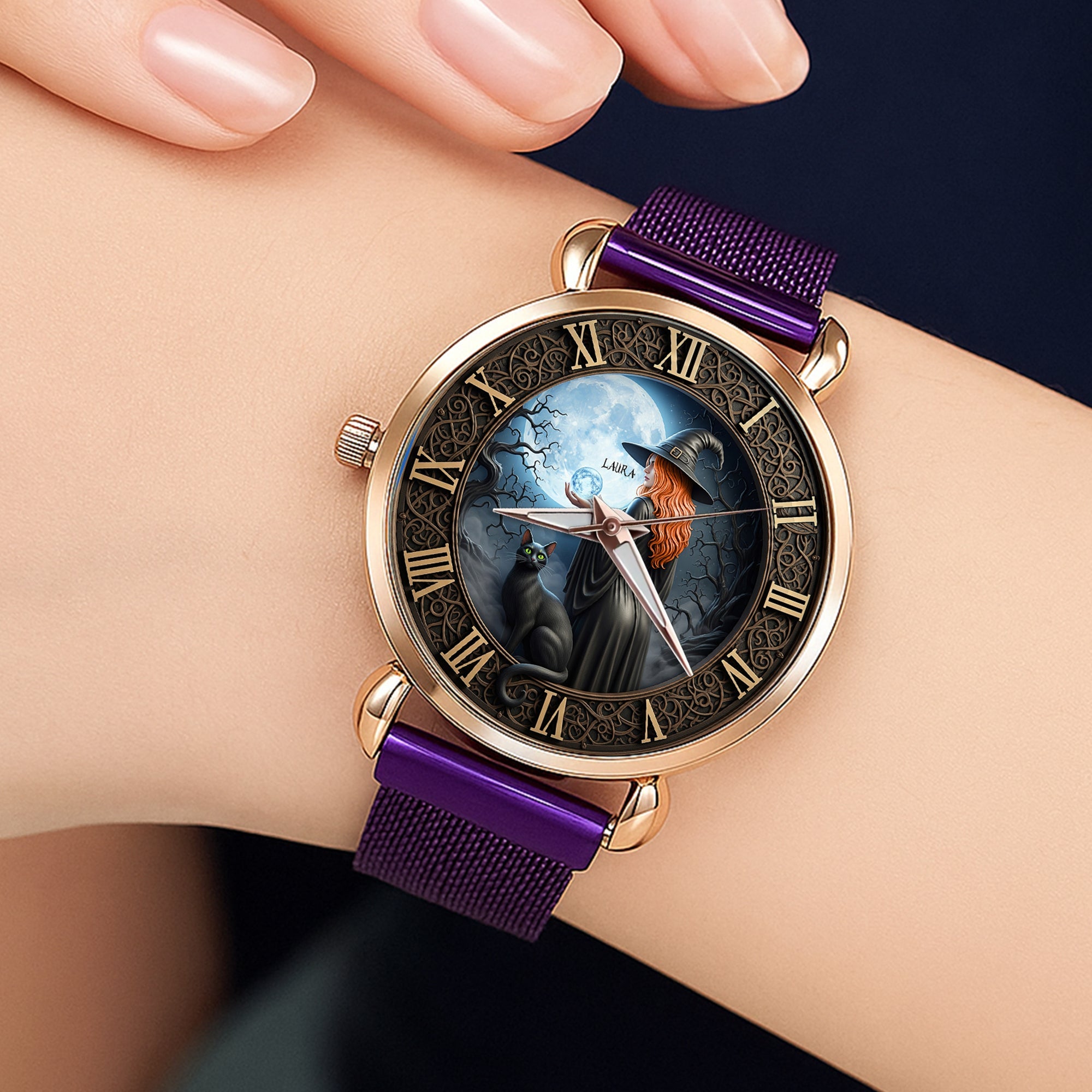 Enchanting Witch Mesh Strap Quartz Watch - Customizable Gifts for Witch Fans Quartz Watch PopCulturePrints