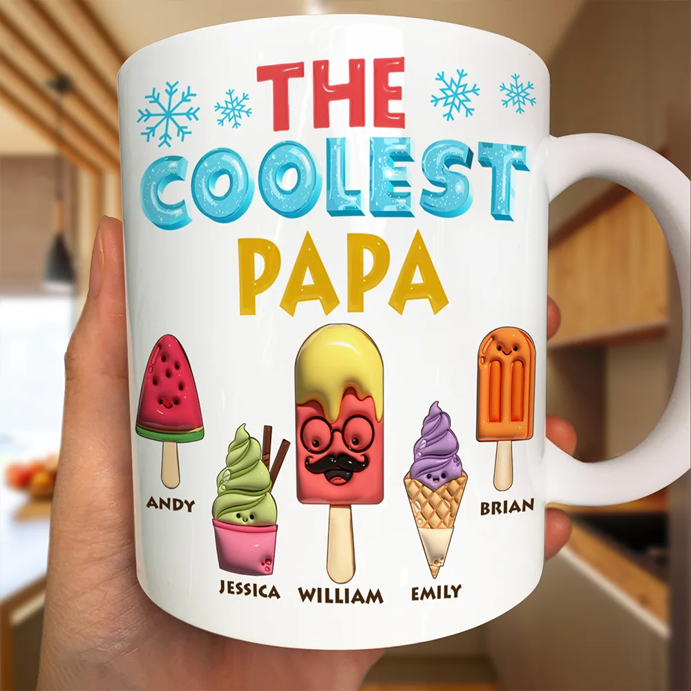 The Coolest Papa - Personalized 3D Effect Cartoon Ice Cream Mug Mug PopCulturePrints