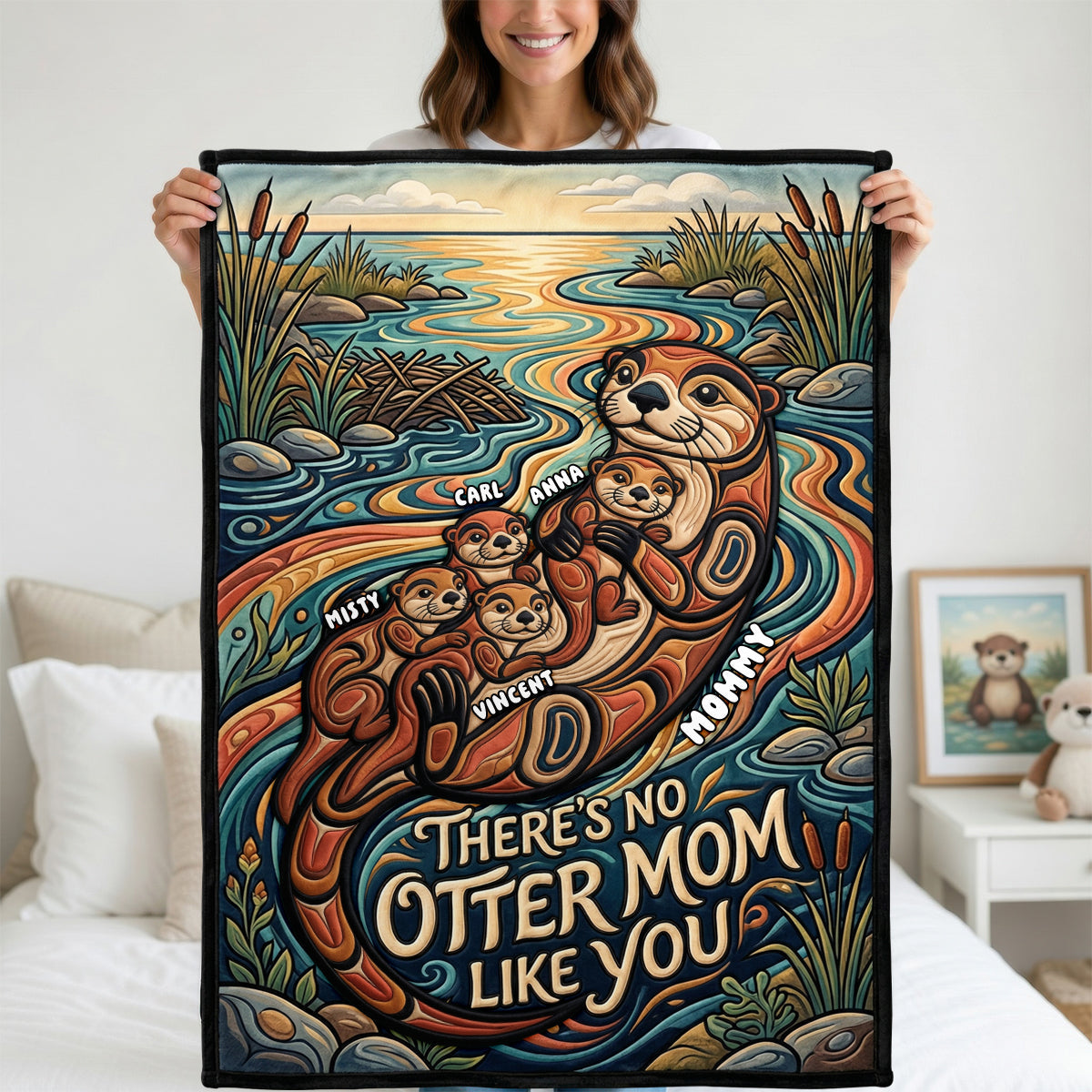 There's No Otter Mom Like You - Personalized Sweet Otter Mom Blanket Blanket PopCulturePrints
