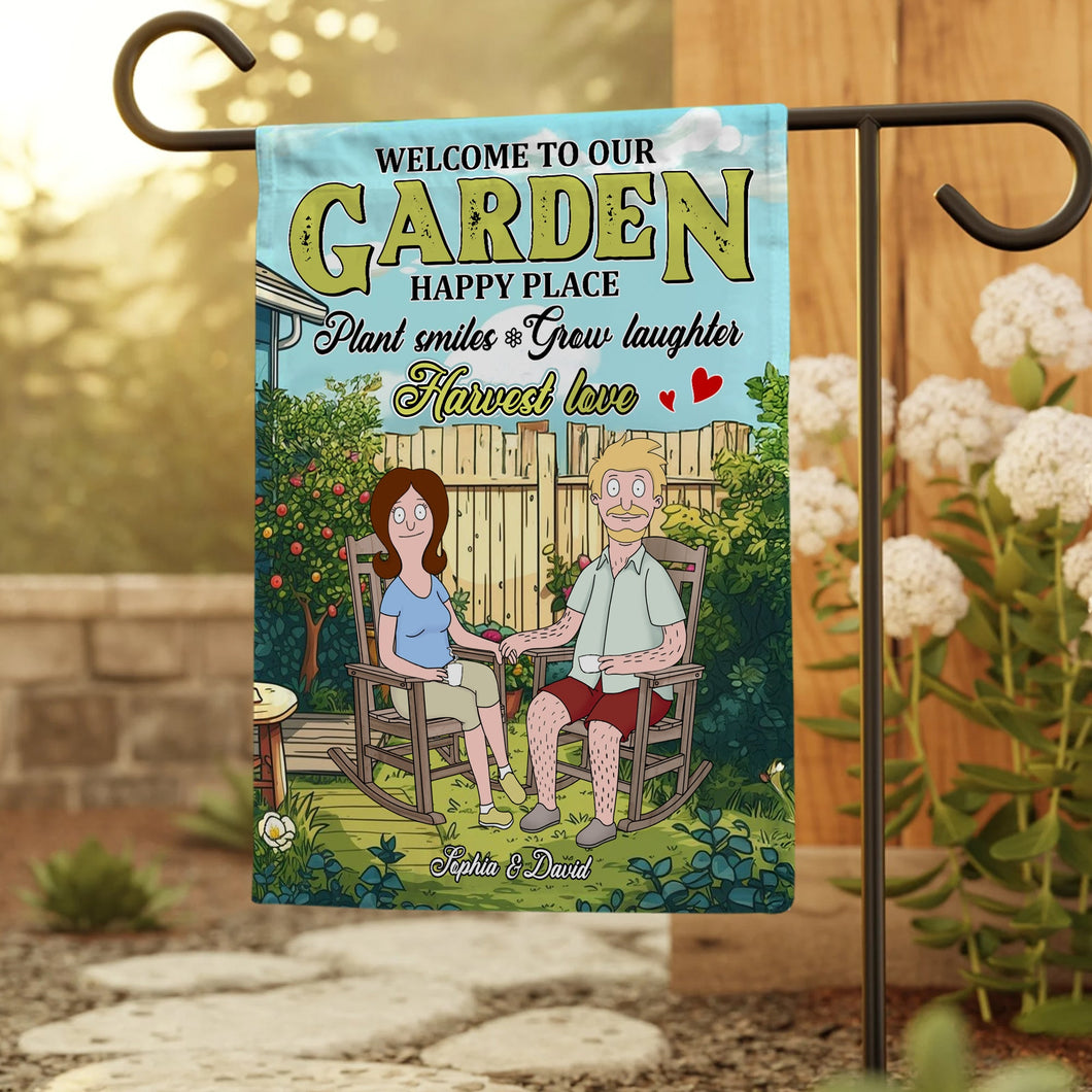Welcome to Our Garden - Personalized Couple Garden Flag Garden Flag PopCulturePrints