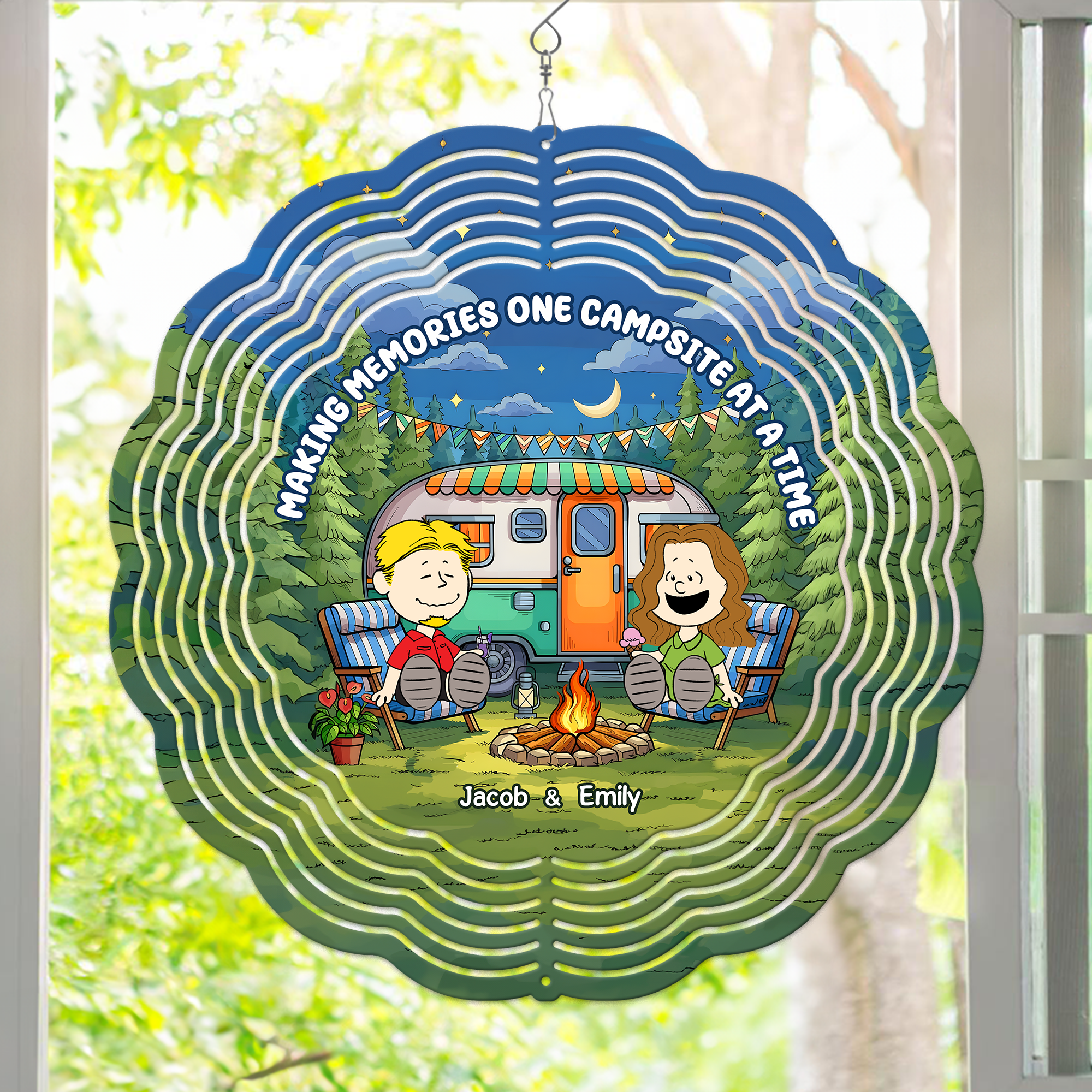 Personalized Camping Memories Wind Spinner for Couples Ornament PopCulturePrints