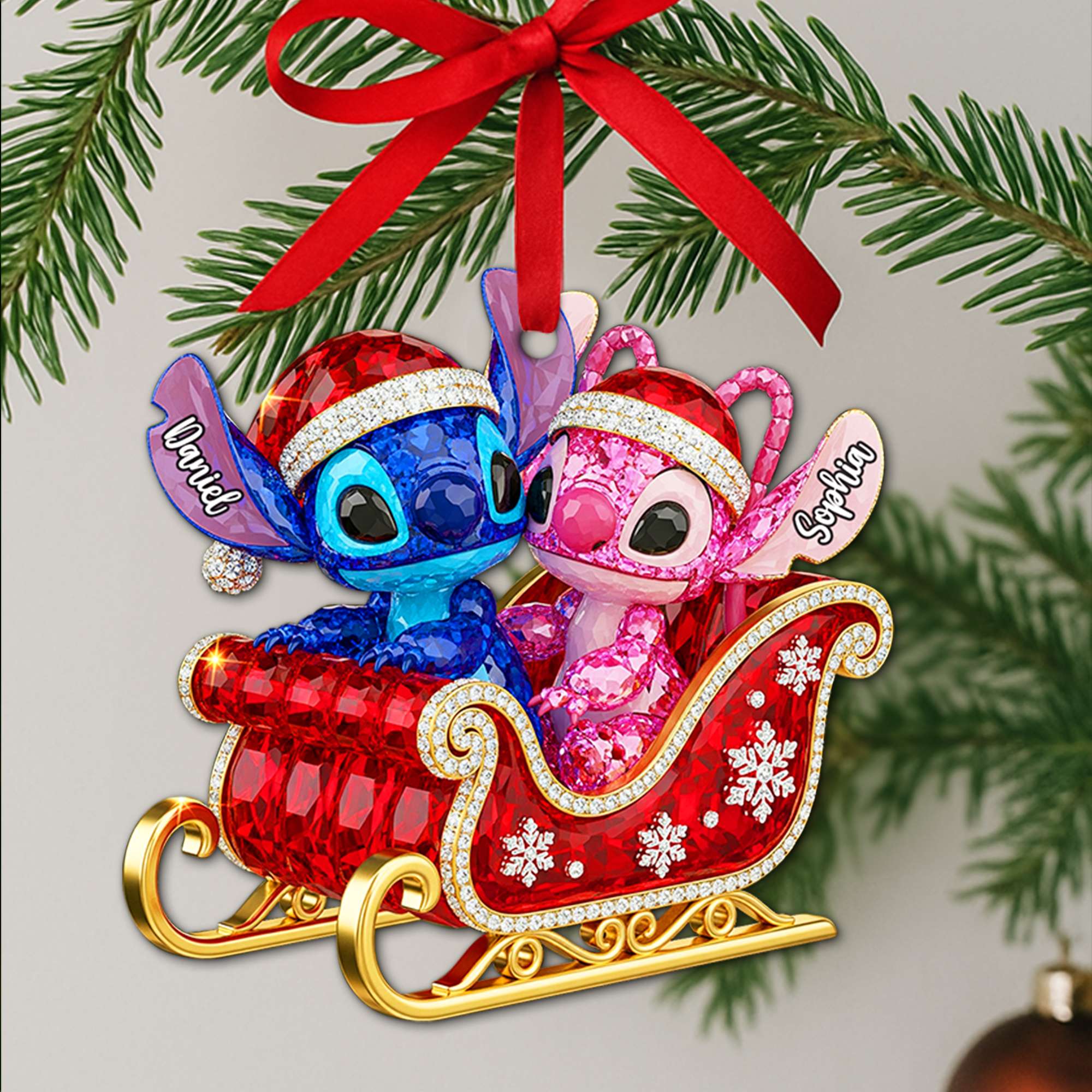 "Bring the Magic of Christmas to Your Tree!" - Alien Couple Sleigh Christmas Ornament - Personalized Gift for Couples, Friends, or Family Ornament PopCulturePrints