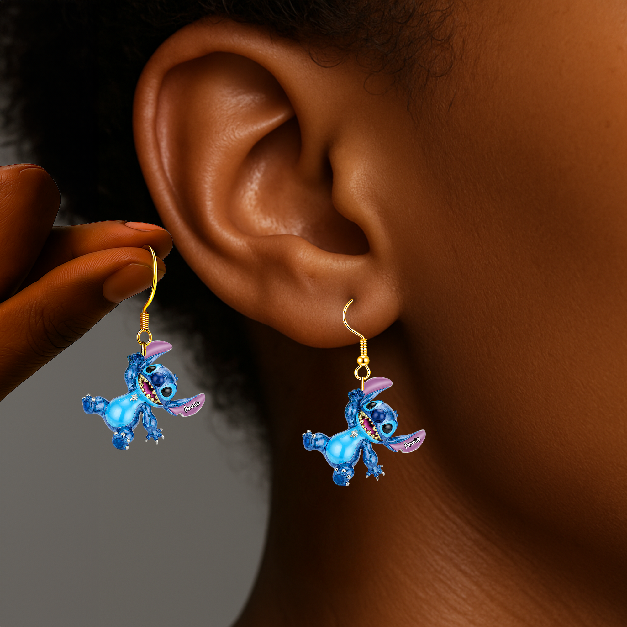 "Add a Touch of Whimsy!" - Mischievous Hanging Blue Alien Earrings - Personalized Gifts for Cartoon Movie Lovers Earrings PopCulturePrints