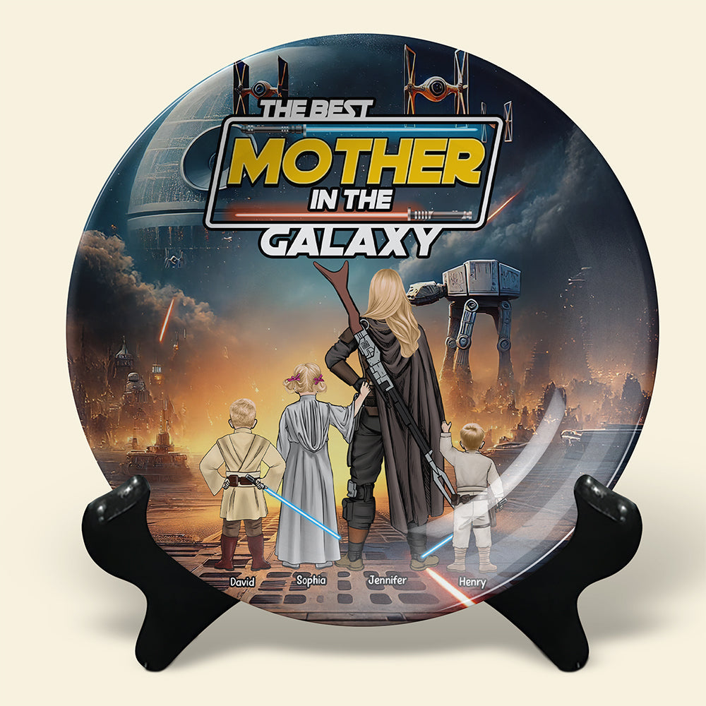 The Best Mother in the Galaxy - Personalized Ceramic Round Plate for Mom & Grandma Ceramic Round Plate PopCulturePrints