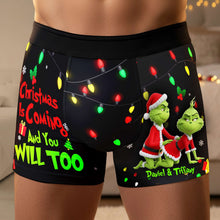 Load image into Gallery viewer, “Christmas Is Coming and You Will Too” - Personalized Grinch Couples Boxers - Gift for Him &amp; Her Boxer Briefs PopCulturePrints
