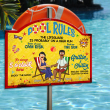 Load image into Gallery viewer, Pool Rules Personalized Metal Sign - Fun Custom Gift for Couples Metal Signs PopCulturePrints

