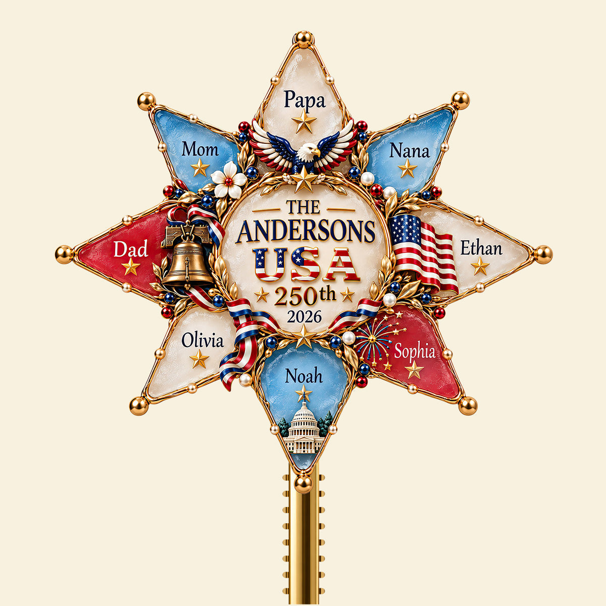 “Celebrate Togetherness!” - Patriot Family Tree Topper - Personalized Christmas Gifts for Family Ornament PopCulturePrints