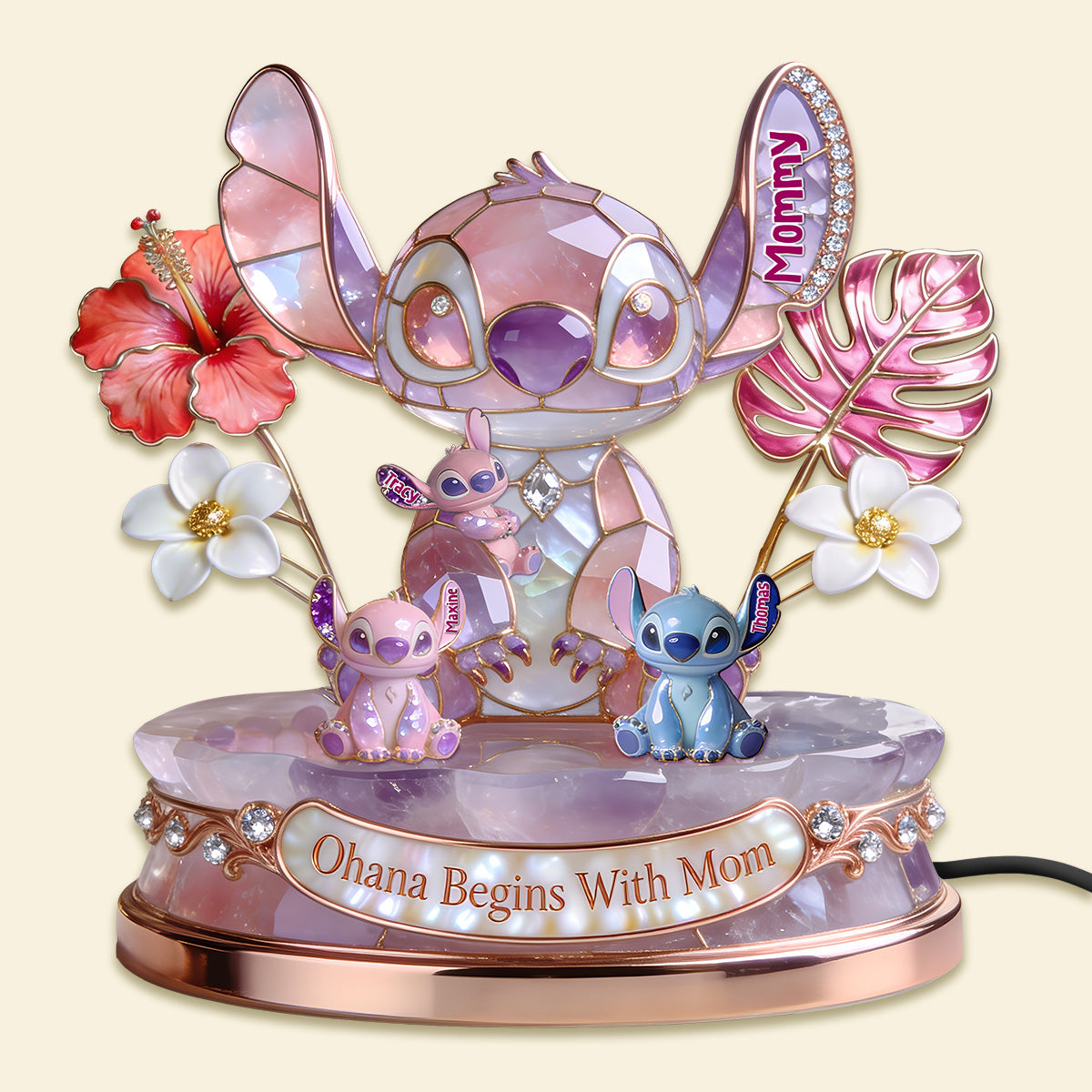 "Ohana Begins With Mom" - Personalized Alien Mom Acrylic Light Box - Ideal Gift for Mom, Grandma, and More Light Box PopCulturePrints