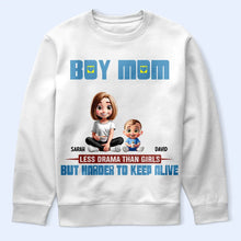 Load image into Gallery viewer, Boy Mom: Less Drama Than Girls - Personalized T-Shirt for Moms T-shirt PopCulturePrints
